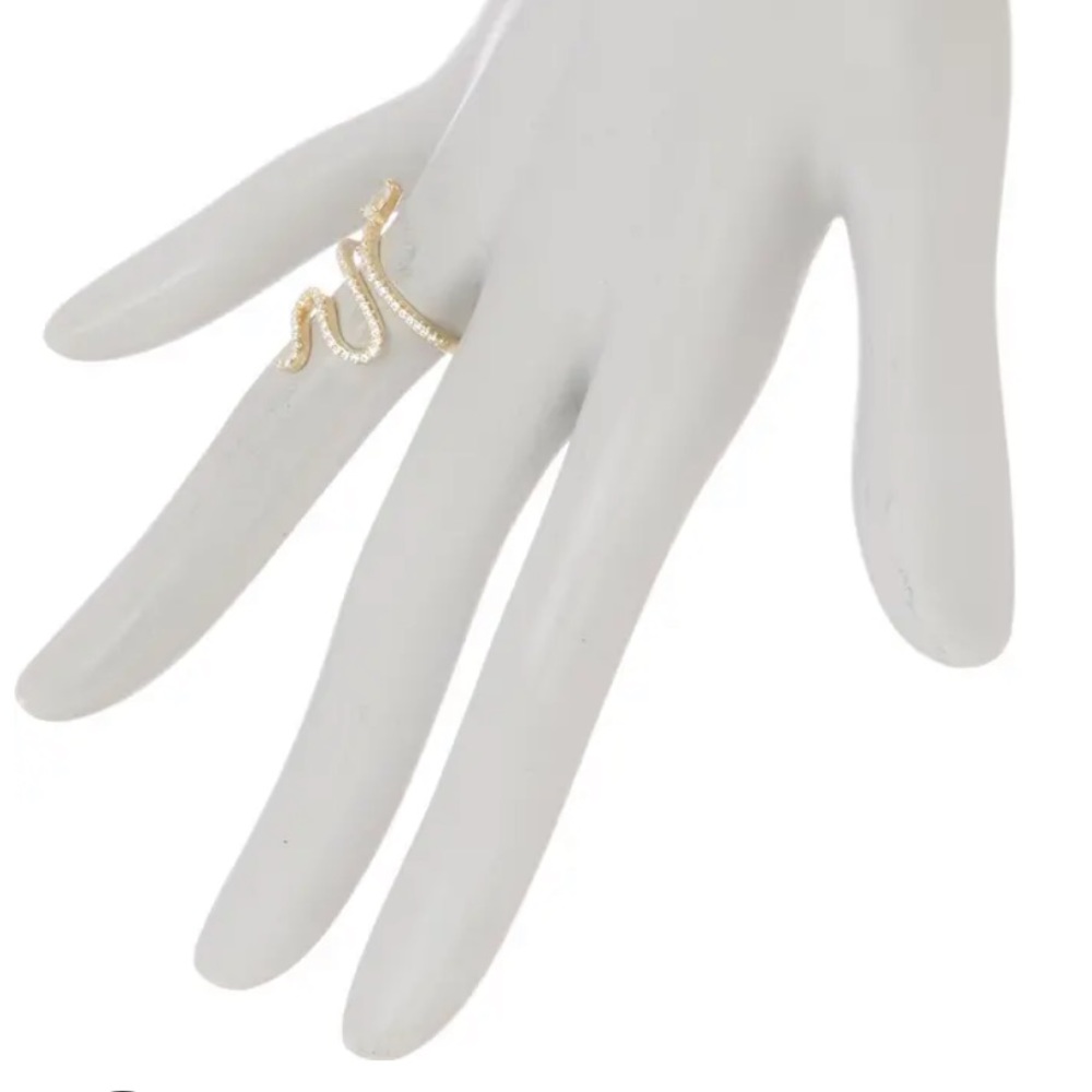 14K Gold Plated Swarovski Crystal Accented Winding Snake Ring. New.